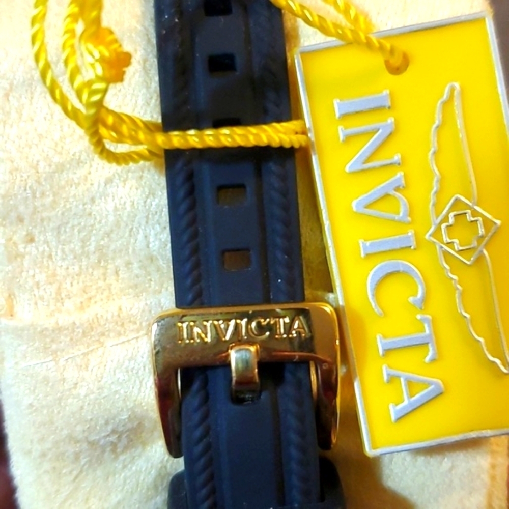 Invicta Women's Watch- Black Face, Gold Trim, Blue Accents, Black Band - Picture 5 of 6